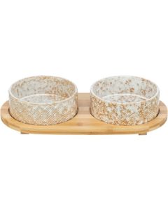 Trixie: Keramičke posude na drvenom postolju od bambusa Bowl Set