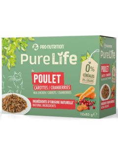 Pro Nutrition Pure Life: Kompletna hrana za mačke Chicken Multipac, Piletina 12x85 gr