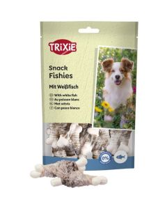 Trixie: Koskice od sirove kože rolovane belom ribom Snack Fishies, 100 gr